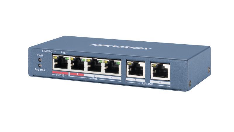 سوئیچ PoE غیرمدیریتی هایکویژن مدل DS-3E0106HP-E ظرفیت ۴ پورت